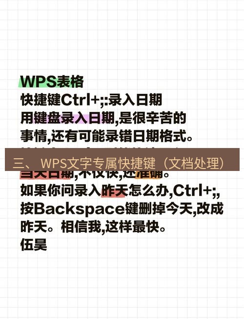 wps 三、 WPS文字专属快捷键（文档处理）
